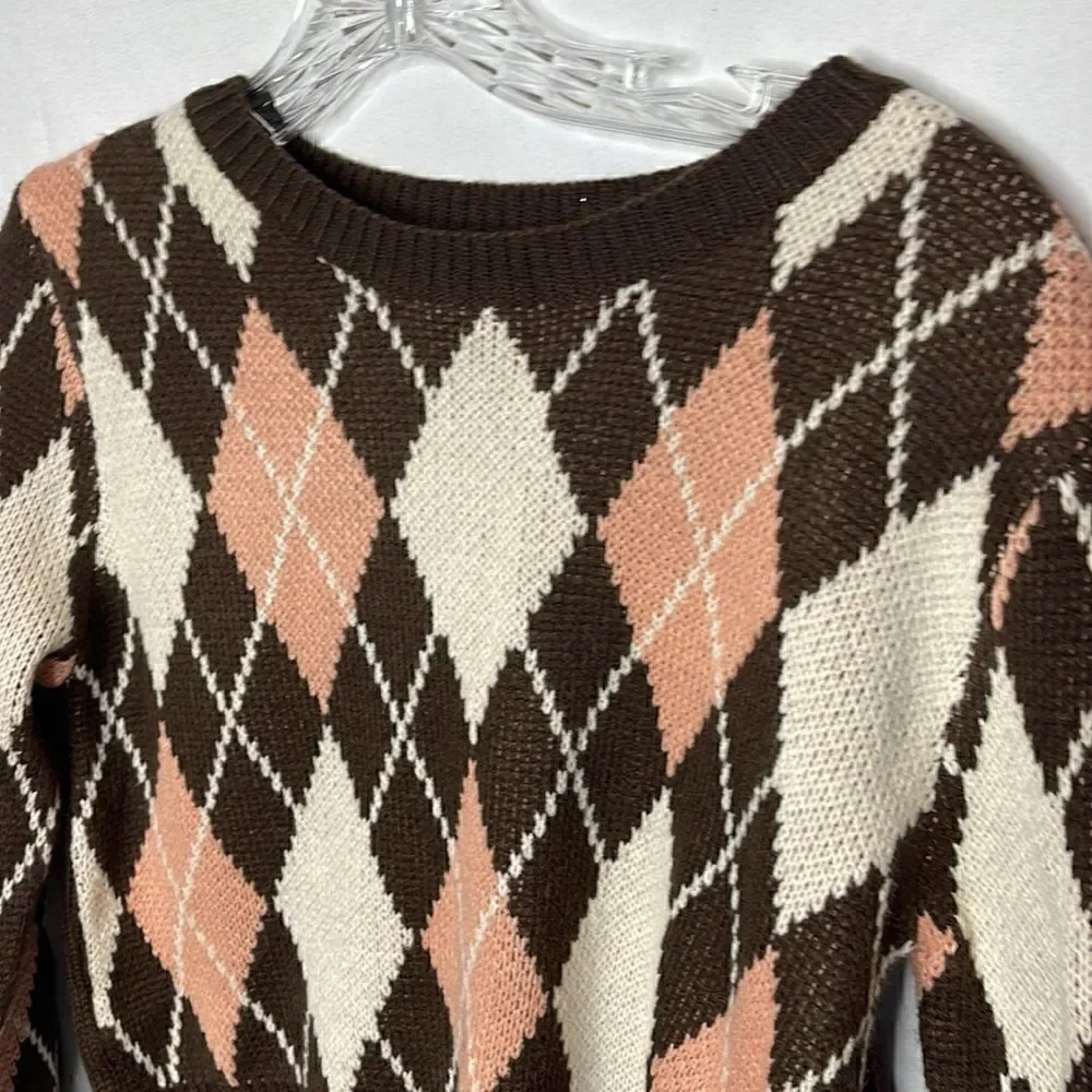 Romwe Argyle Cropped Crewneck Sweater. Size Small.